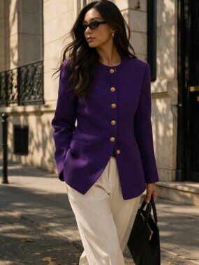 Vintage Christian Dior Wool Blazer Purple Gold Buttons Size 14 Quiet Luxury